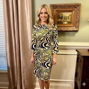 NWOT J. McLaughlin Pangaea Ruched Waist Catalina Fabric Dress Size MEDIUM